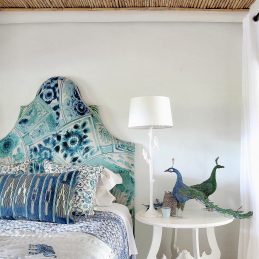 Botanica-Trading-Silk-Road-Duck-and-Deer-Emerald-Aqua-Linen-fabric-Design